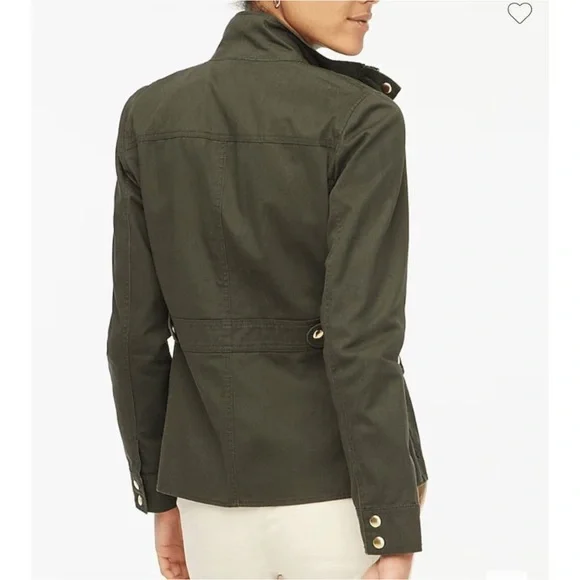 J. Crew - Waxed Cotton Downtown Field Green Military SNAP & ZIP Jacket Size XS - Picture 4 of 5